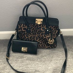 Michael Kors leopard satchel purse & wallet